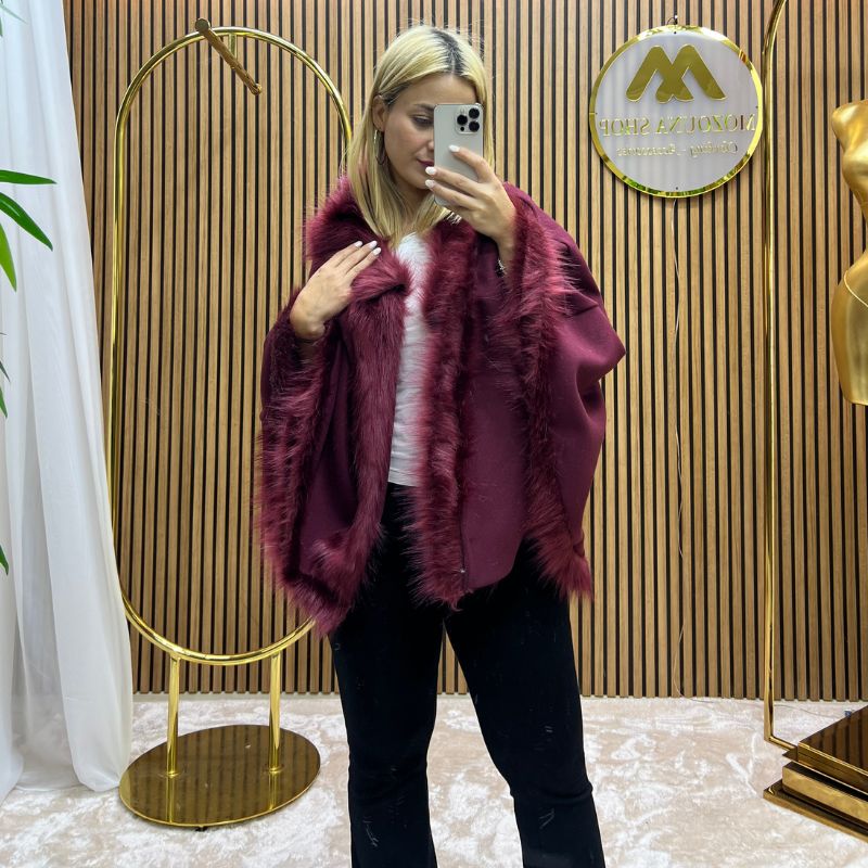 Kürk detaylı pelerin ref 8