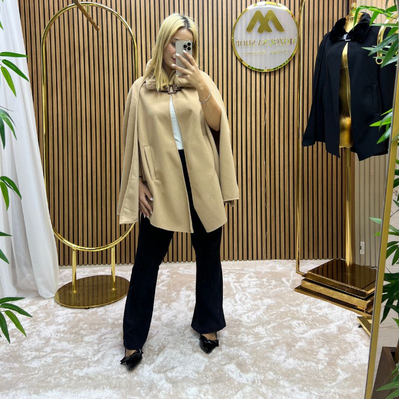 Kürk detaylı pelerin ref 6