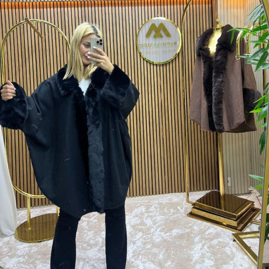 Kürk detaylı pelerin ref 5