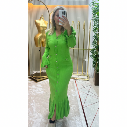 Yeşil triko elbise ref 6001